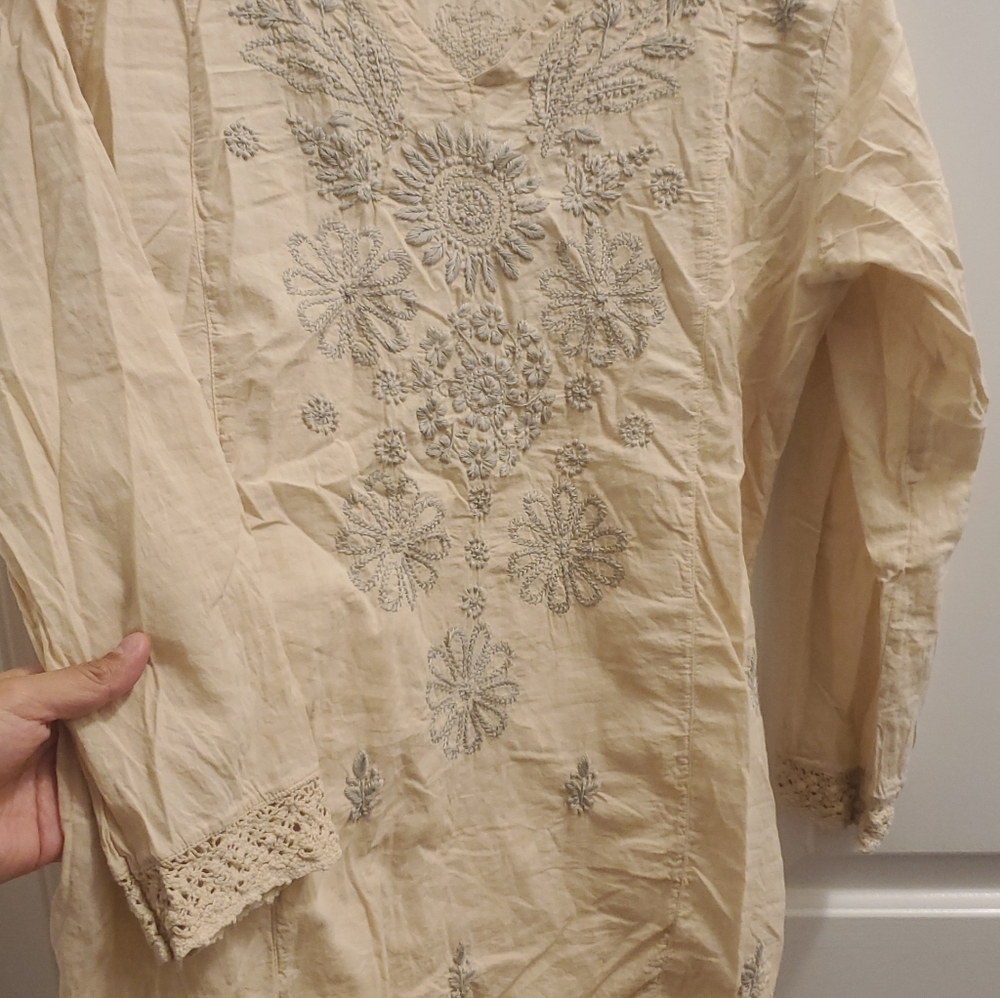 Embroidered Cream 100% cotton Blouse